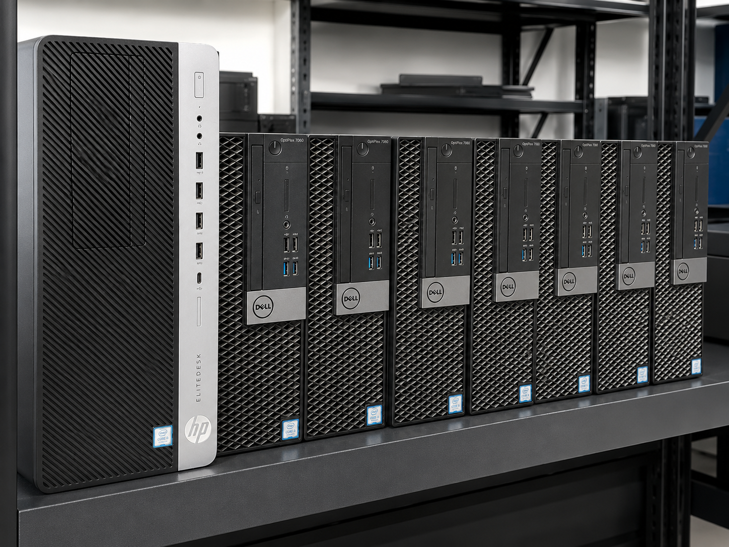 Business desktop computers prepared for refurbishment and resale